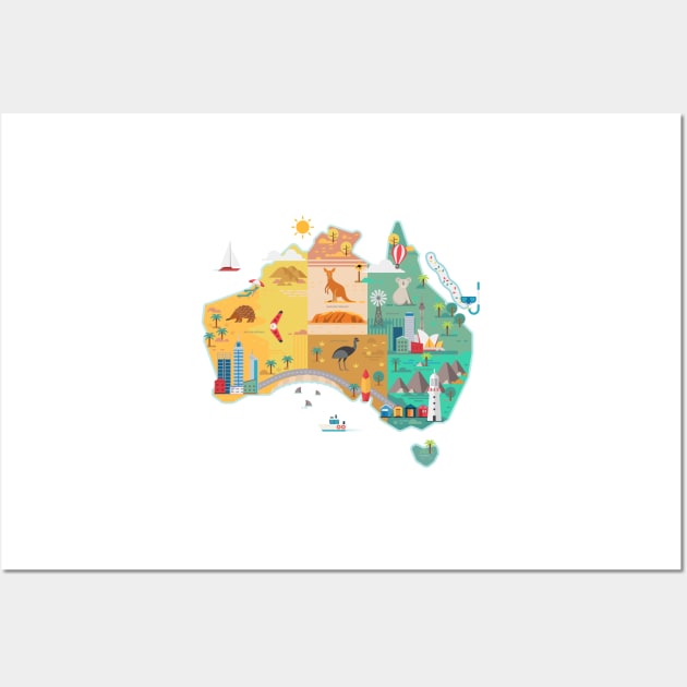 Cartoon Map of Australia Wall Art by Antikwar